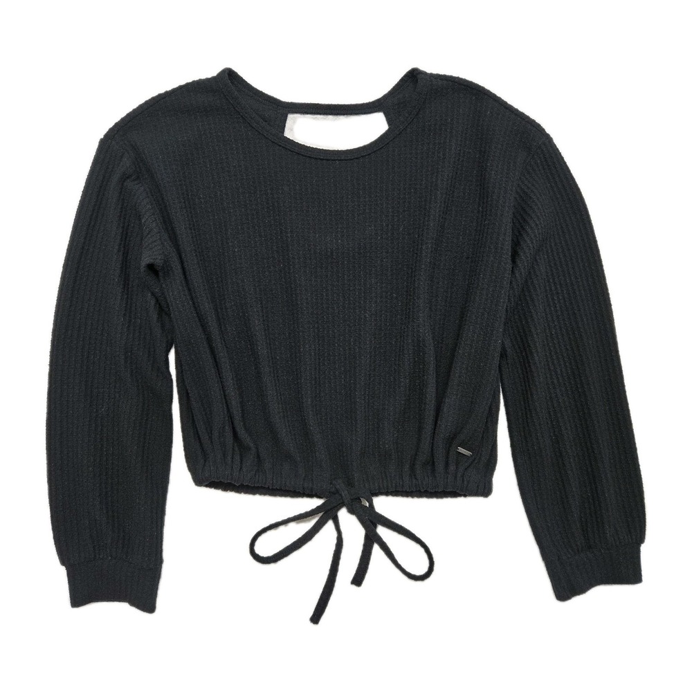 Hollister Cropped Waffle Knit Boyfriend Long Sleeve Open-back Black Trendy XS